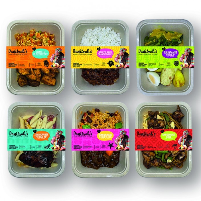 Het kleurrijke assortiment Danitzah’s kant-en-klaarmaaltijden